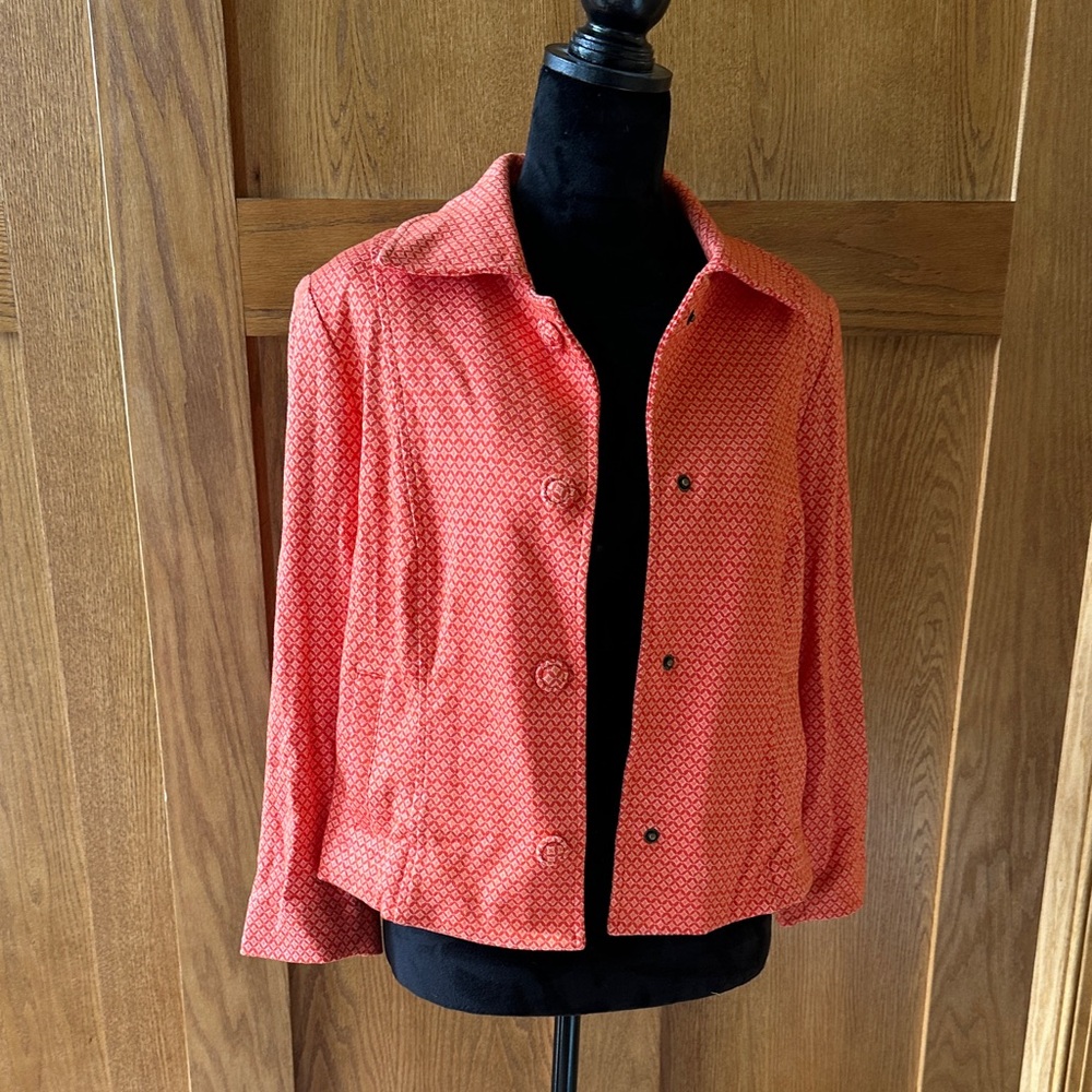 CAbi Coral Geo Print Button-Front Blazer